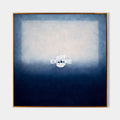 Original hand painted deep indigo white abstract oil painting canvas wall art, nordic scandinavian minimalist elegant luxury modern liv