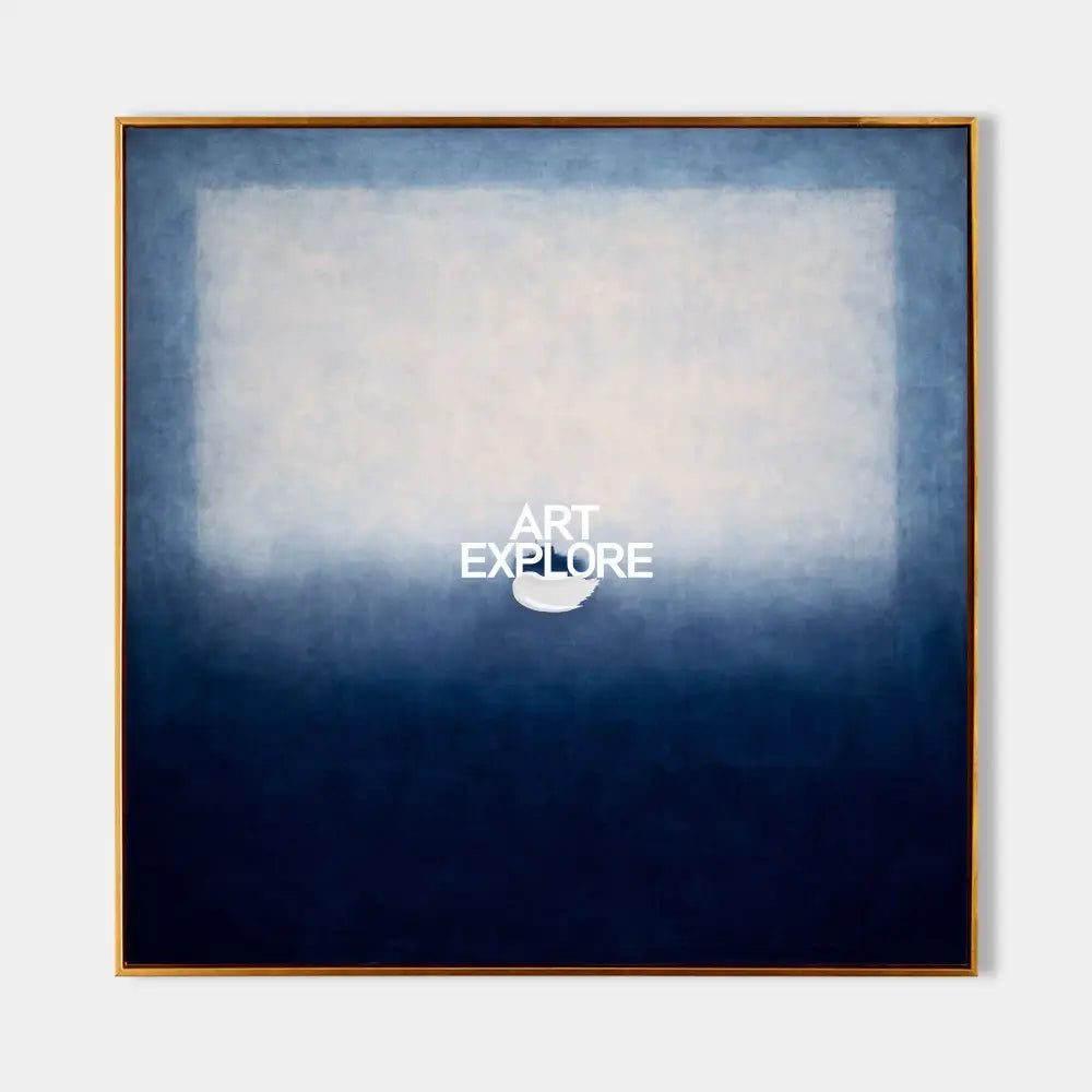 Original hand painted deep indigo white abstract oil painting canvas wall art, nordic scandinavian minimalist elegant luxury modern liv
