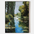 Original hand painted teal green lily pond oil painting canvas wall art, elegant luxury modern botanical nordic living room home decor