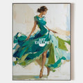 Original hand painted teal green dancer abstract oil painting canvas wall art, elegant luxury modern scandinavian nordic living room ho