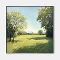 Original hand painted lush green meadow oil painting canvas wall art, elegant luxury nordic scandinavian modern living room interior de