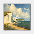 Original hand painted ivory chalk cliffs coastal oil painting canvas wall art, elegant luxury modern scandinavian nordic living room ho