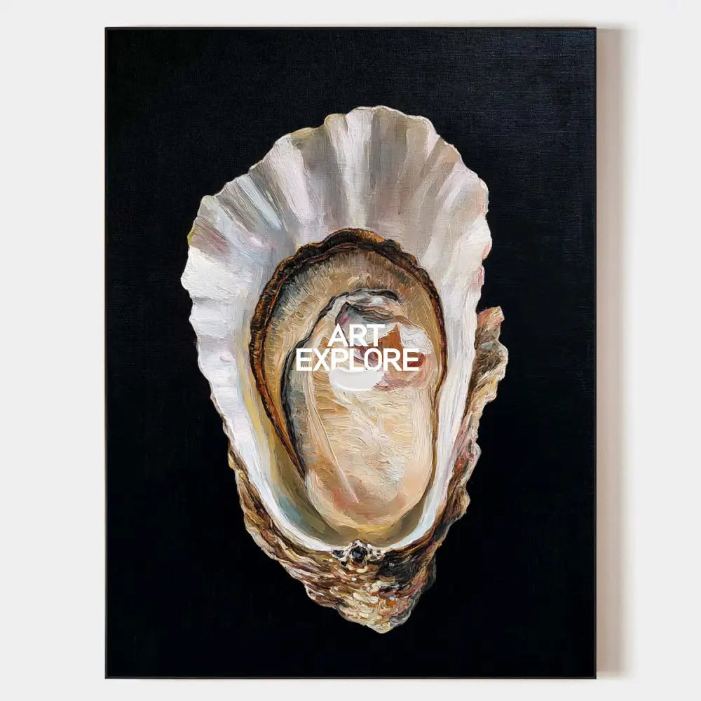 Original hand painted oyster pearl oil painting canvas wall art, coastal elegant luxury minimalist nordic scandinavian modern living ro