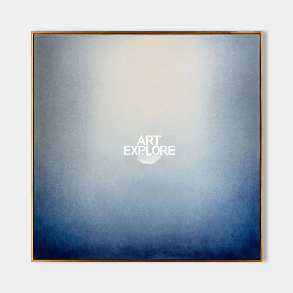 Original hand painted deep navy blue white gradient abstract oil painting canvas wall art, nordic scandinavian minimalist elegant luxur