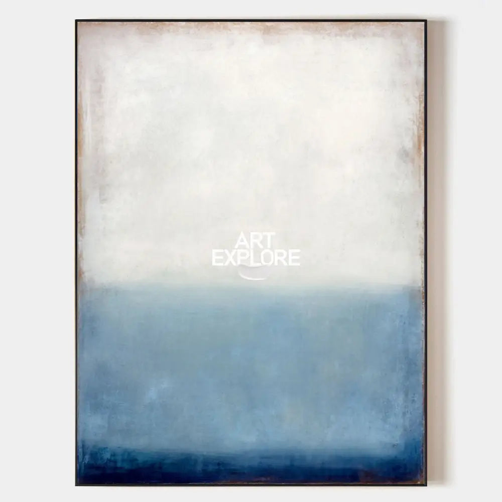 Original hand painted ivory and deep blue coastal abstract oil painting canvas wall art, nordic scandinavian minimalist elegant luxury