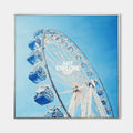 Original hand painted blue ferris wheel coastal oil painting canvas wall art, nordic scandinavian elegant luxury modern living room hom