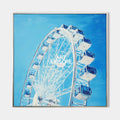 Original hand painted blue coastal ferris wheel oil painting canvas wall art, nordic scandinavian minimalist elegant luxury modern home