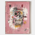 Original hand painted blush pink abstract skull face oil painting canvas wall art, modern elegant luxury expressive home decor interior