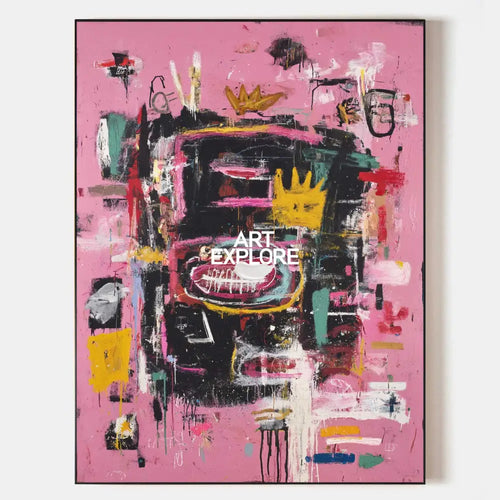 Original hand painted pink black gold abstract oil painting canvas wall art, bold luxury modern elegant home decor interior design