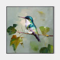 Original hand painted teal hummingbird oil painting canvas wall art, botanical modern elegant luxury nordic scandinavian living room ho