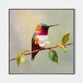 Original hand painted crimson teal gold hummingbird botanical oil painting canvas wall art, elegant modern nordic luxury living room ho