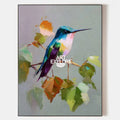 Original hand painted teal purple hummingbird botanical oil painting canvas wall art, elegant modern nordic scandinavian luxury home de