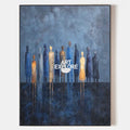 Original hand painted deep blue abstract silhouette figures oil painting canvas wall art, nordic scandinavian elegant luxury modern liv