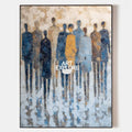 Original hand painted abstract blue gold silhouette figures oil painting canvas wall art, nordic scandinavian elegant luxury modern hom