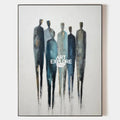 Original hand painted navy teal abstract silhouette figures oil painting canvas wall art, nordic scandinavian minimalist elegant luxury