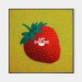 Original hand painted red strawberry pointillist oil painting canvas wall art, modern elegant luxury eclectic nordic home decor interio