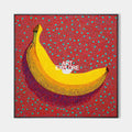 Original hand painted yellow banana oil painting canvas wall art, red dotted abstract modern luxury elegant home decor interior design