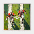 Original hand painted crimson green abstract football oil painting canvas wall art, modern elegant luxury sports decor interior design