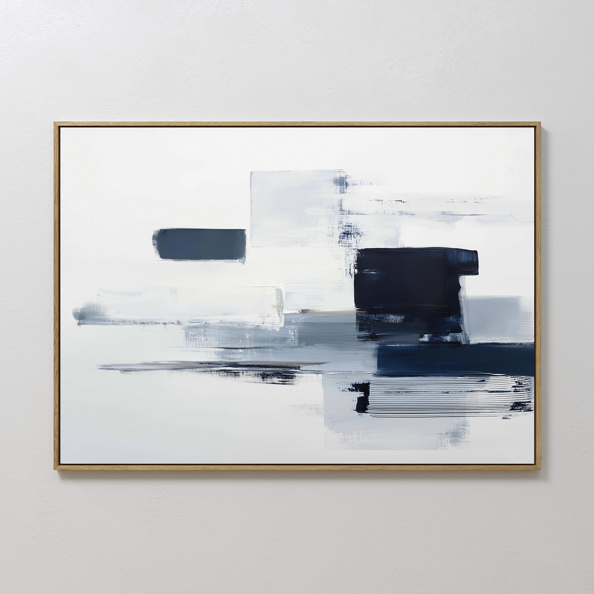 Hand painted original navy blue grey abstract oil painting canvas wall art, bold geometric brushstrokes, nordic scandinavian elegant luxury modern int