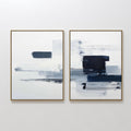 Original hand painted navy blue white abstract oil painting canvas wall art set of 2, nordic scandinavian minimalist elegant luxury modern home decor