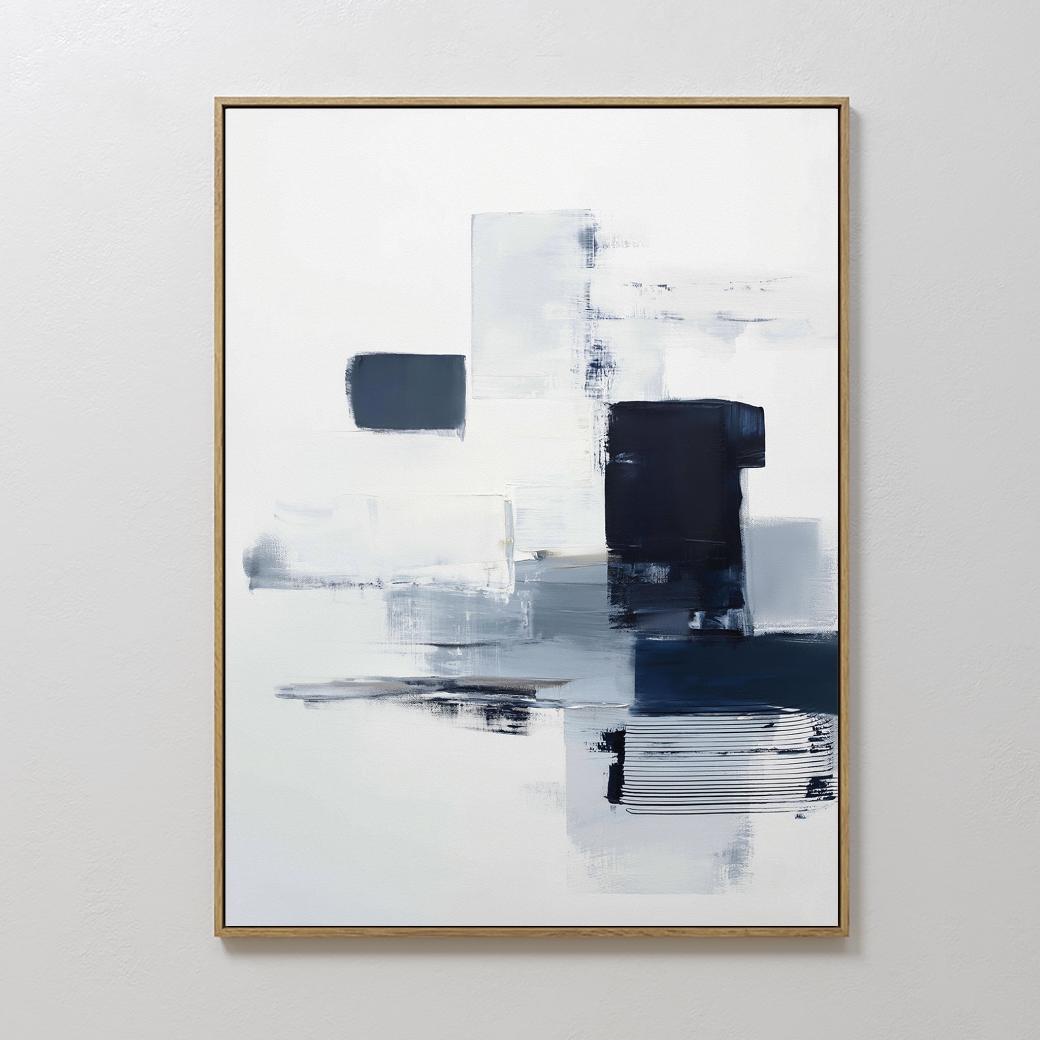 Original hand painted navy blue slate grey abstract oil painting canvas wall art, nordic scandinavian geometric minimalist elegant luxury modern home