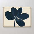 Original hand painted navy blue botanical clover silhouette oil painting canvas wall art, nordic scandinavian minimalist elegant luxury modern home de