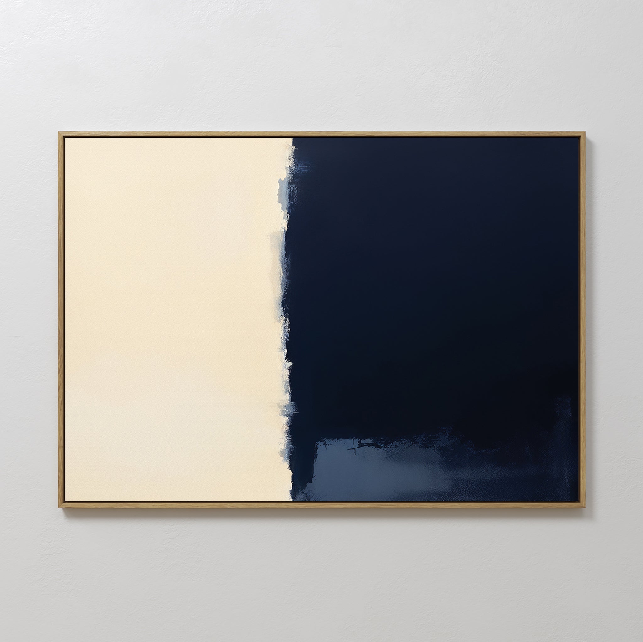 Original hand painted navy blue cream abstract oil painting canvas wall art, nordic scandinavian elegant luxury minimalist modern living room home dec