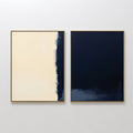 Hand painted original navy cream abstract oil painting canvas diptych wall art set, bold brushstroke nordic scandinavian elegant luxury modern home de