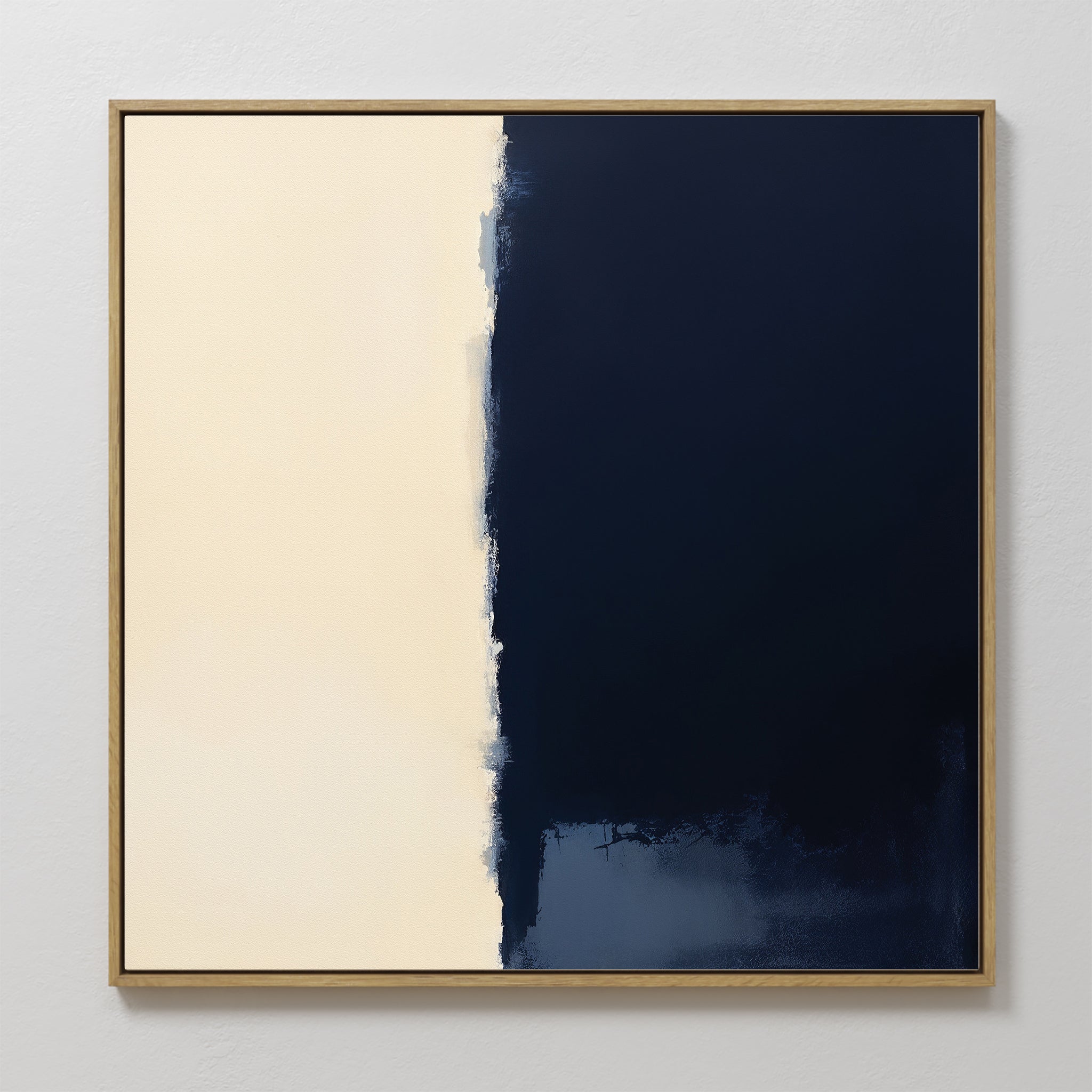 Original hand painted navy blue cream abstract oil painting canvas wall art, nordic scandinavian minimalist elegant luxury modern home decor interior