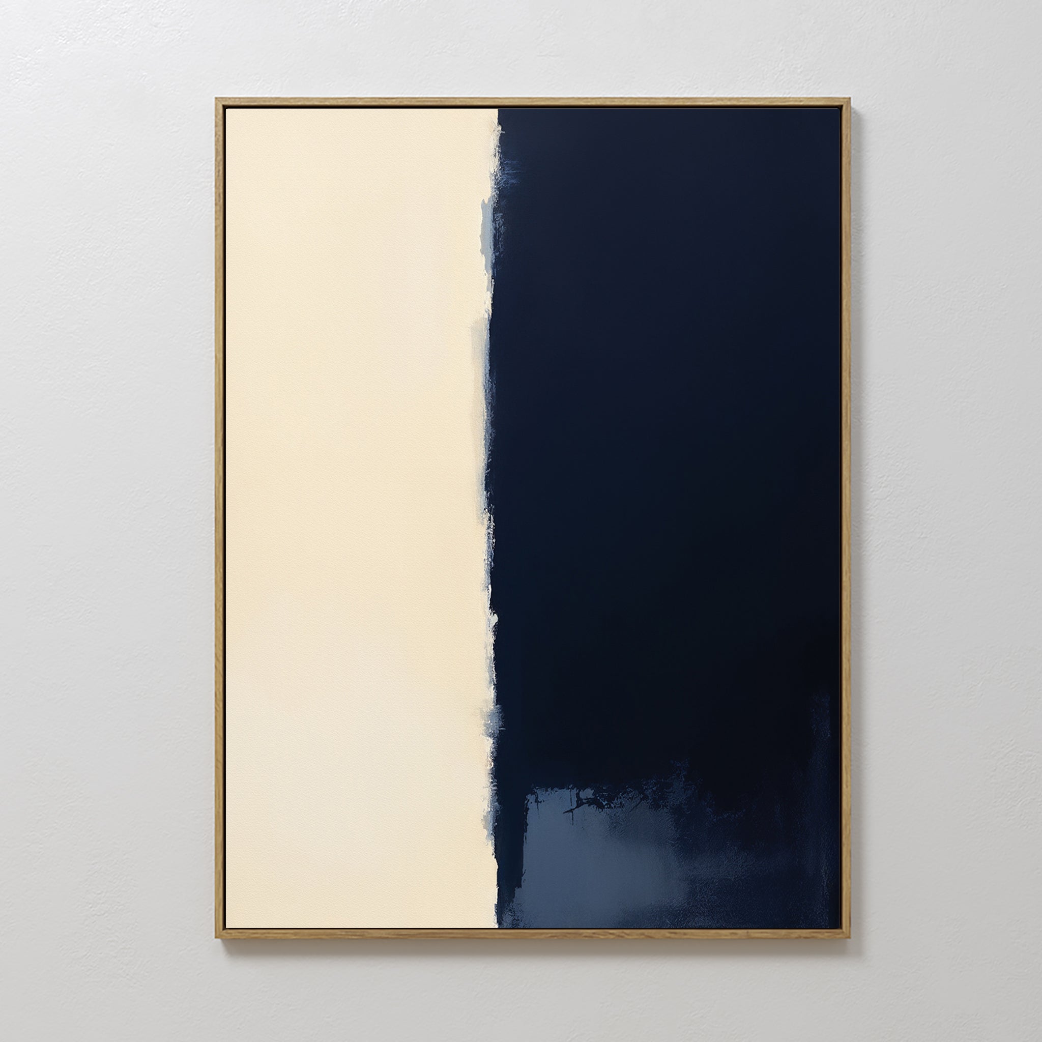 Original hand painted deep navy ivory abstract oil painting canvas wall art, nordic scandinavian elegant luxury minimalist modern living room home dec