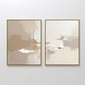 Original hand painted beige taupe ivory abstract oil painting diptych canvas wall art, nordic scandinavian minimalist elegant luxury modern living roo
