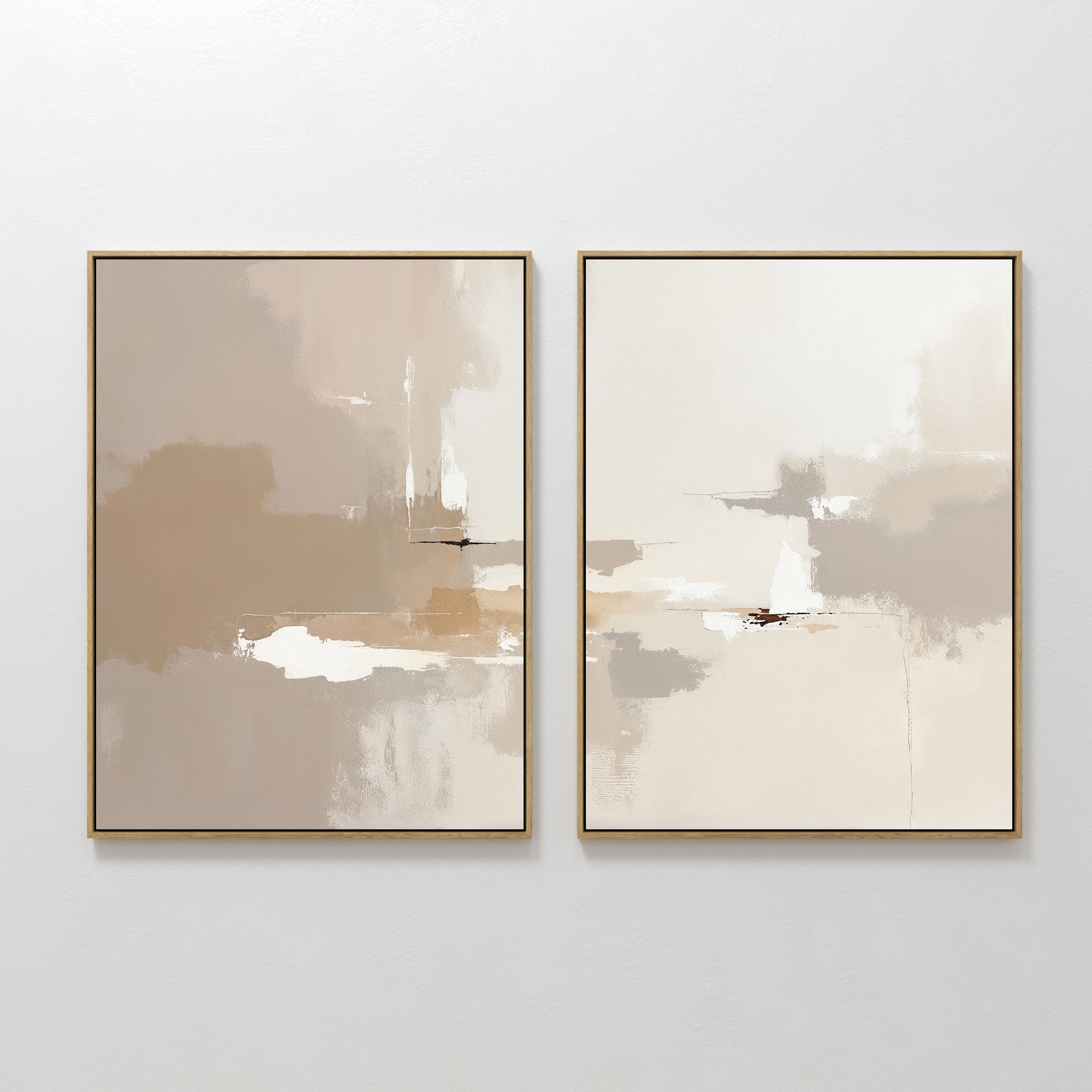 Original hand painted beige taupe ivory abstract oil painting diptych canvas wall art, nordic scandinavian minimalist elegant luxury modern living roo