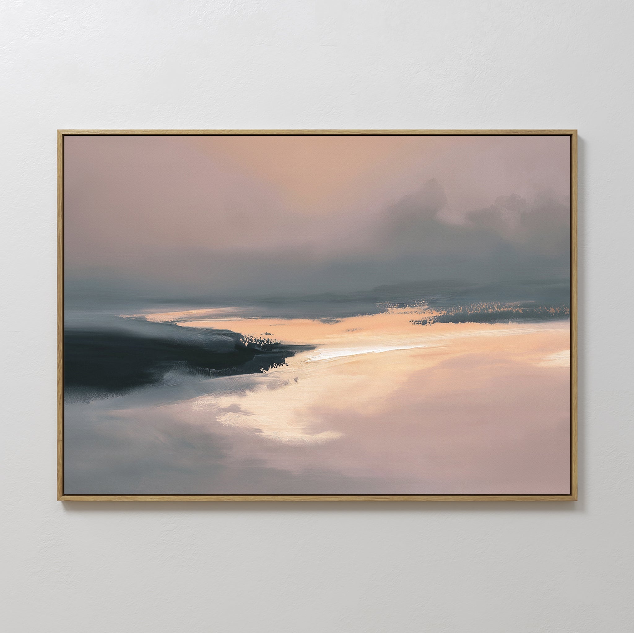 Original hand painted blush pink peach charcoal abstract coastal oil painting canvas wall art, nordic scandinavian elegant luxury modern living room h