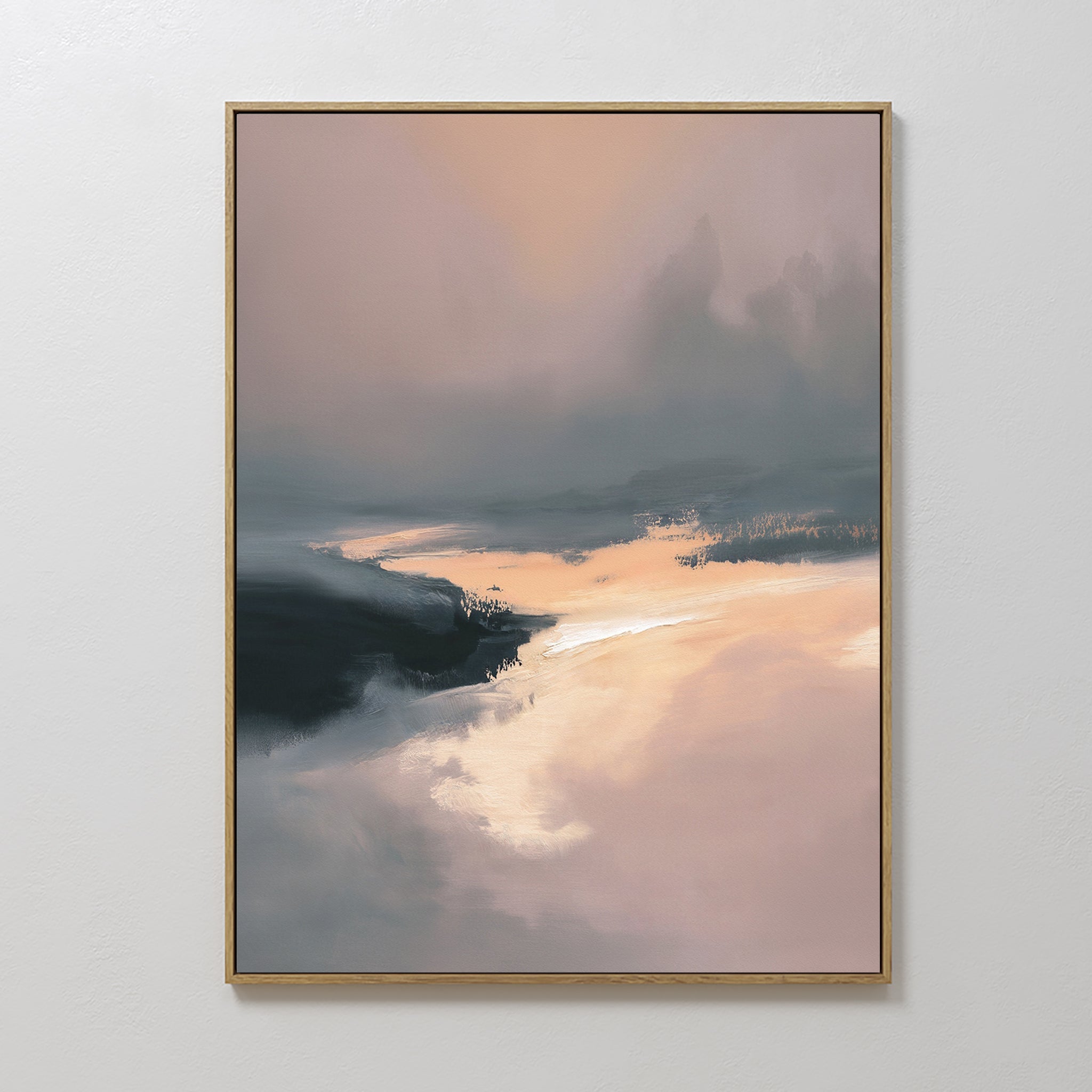 Original hand painted blush pink peach stormy grey atmospheric abstract oil painting canvas wall art nordic scandinavian elegant luxury modern home de