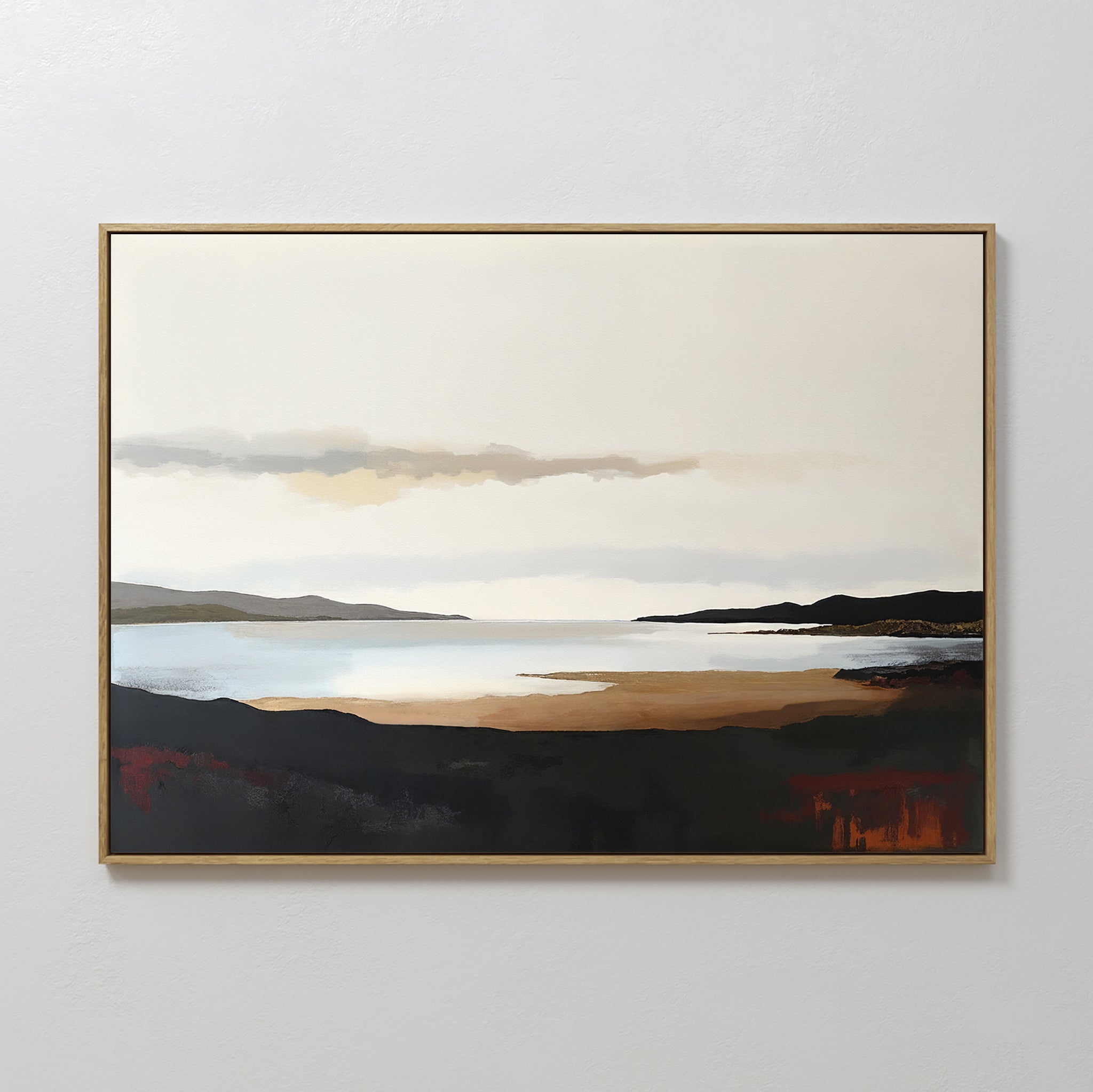 Original hand painted sienna black coastal landscape oil painting canvas wall art, nordic scandinavian elegant luxury modern living room home decor in