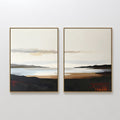 Original hand painted amber black coastal landscape oil painting diptych canvas wall art, nordic scandinavian elegant luxury modern living room home d