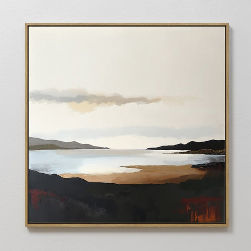 Original hand painted amber black coastal landscape oil painting canvas wall art, nordic scandinavian minimalist elegant luxury modern living room hom