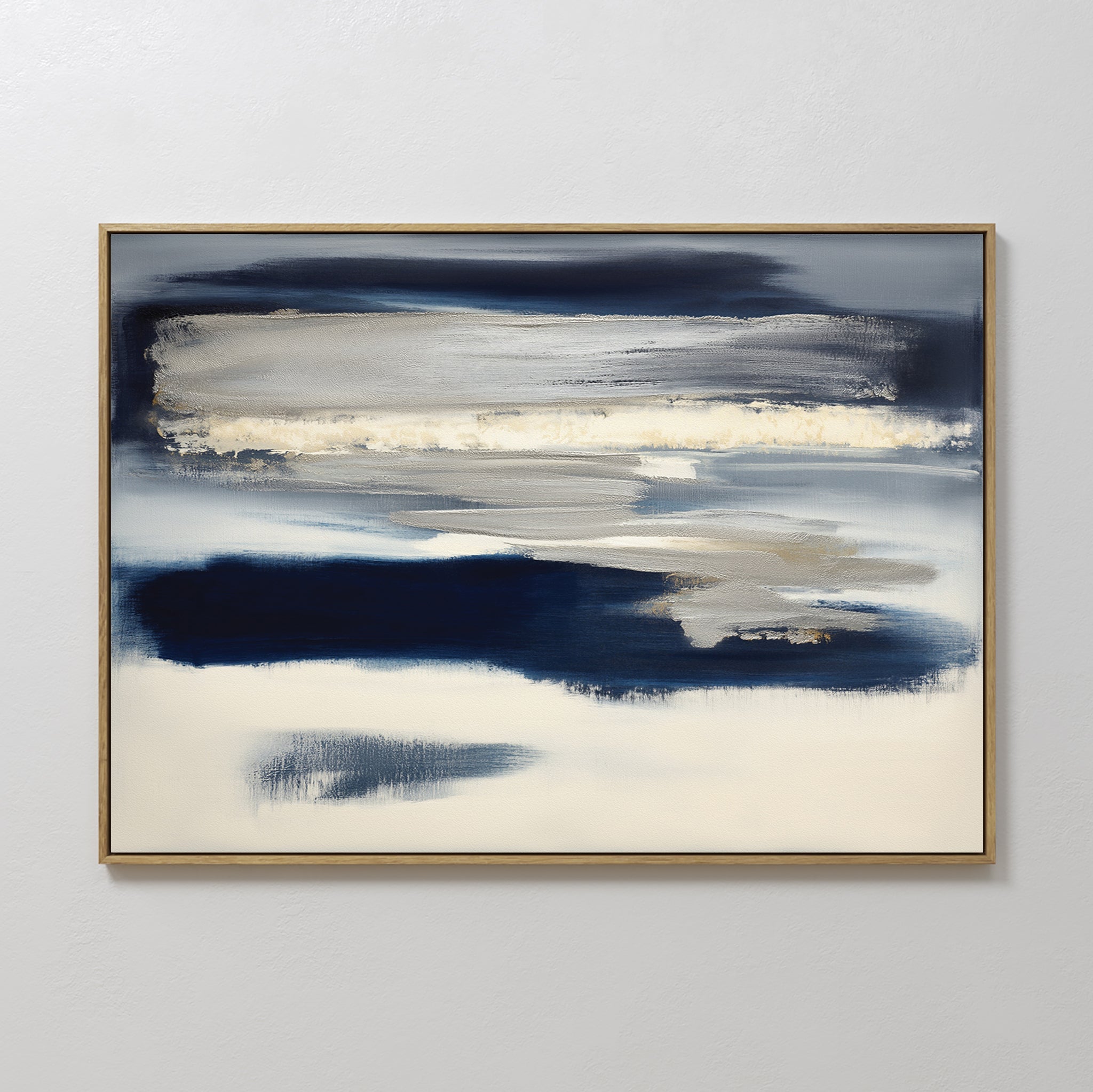 Hand painted original navy blue cream abstract oil painting canvas wall art, nordic scandinavian minimalist elegant luxury modern coastal home decor i