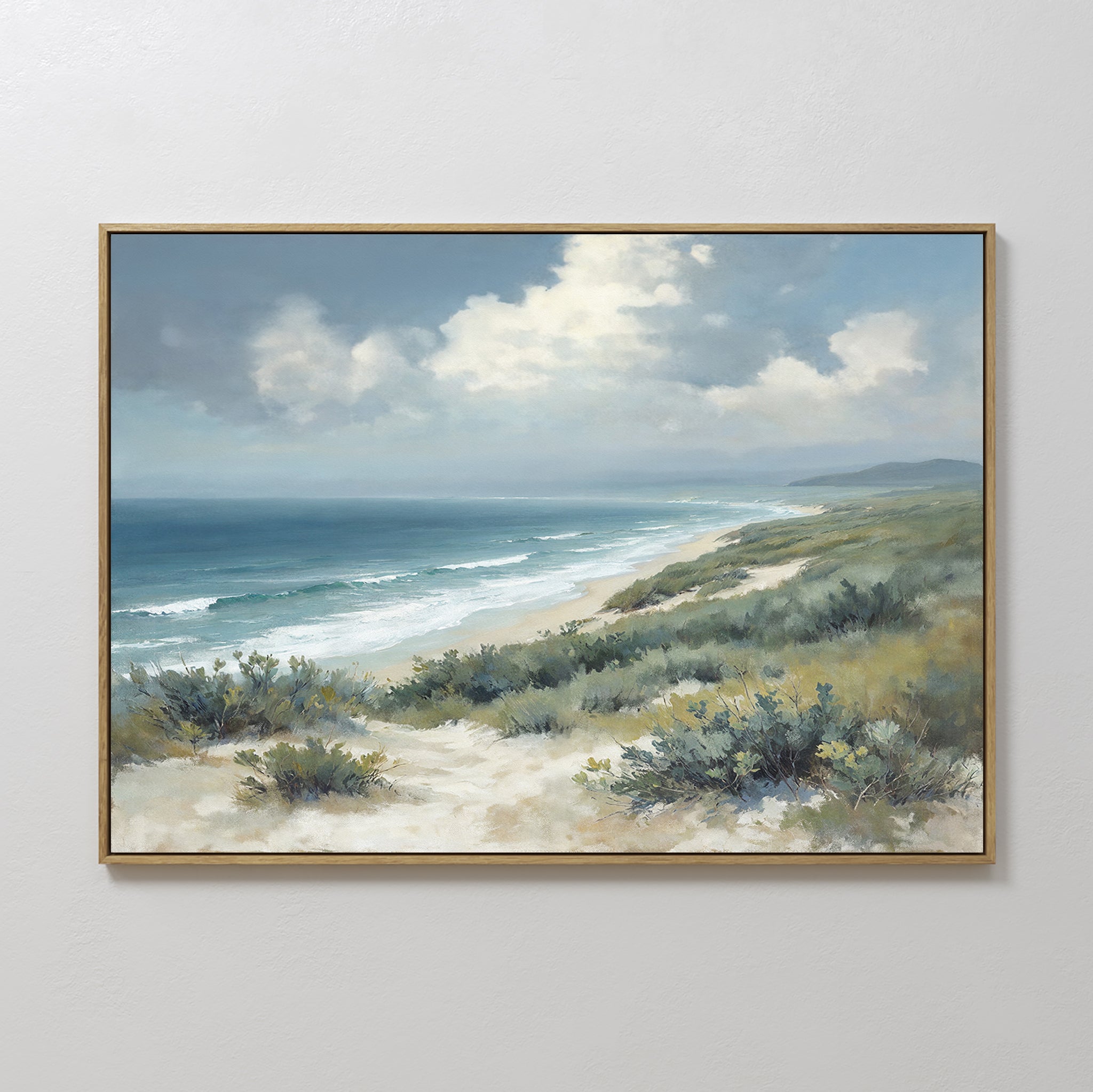 Original hand painted teal blue green coastal dunes oil painting canvas wall art, nordic scandinavian elegant luxury modern coastal home decor interio