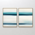 Original hand painted teal navy abstract oil painting canvas wall art diptych, nordic scandinavian elegant luxury minimalist coastal modern living roo