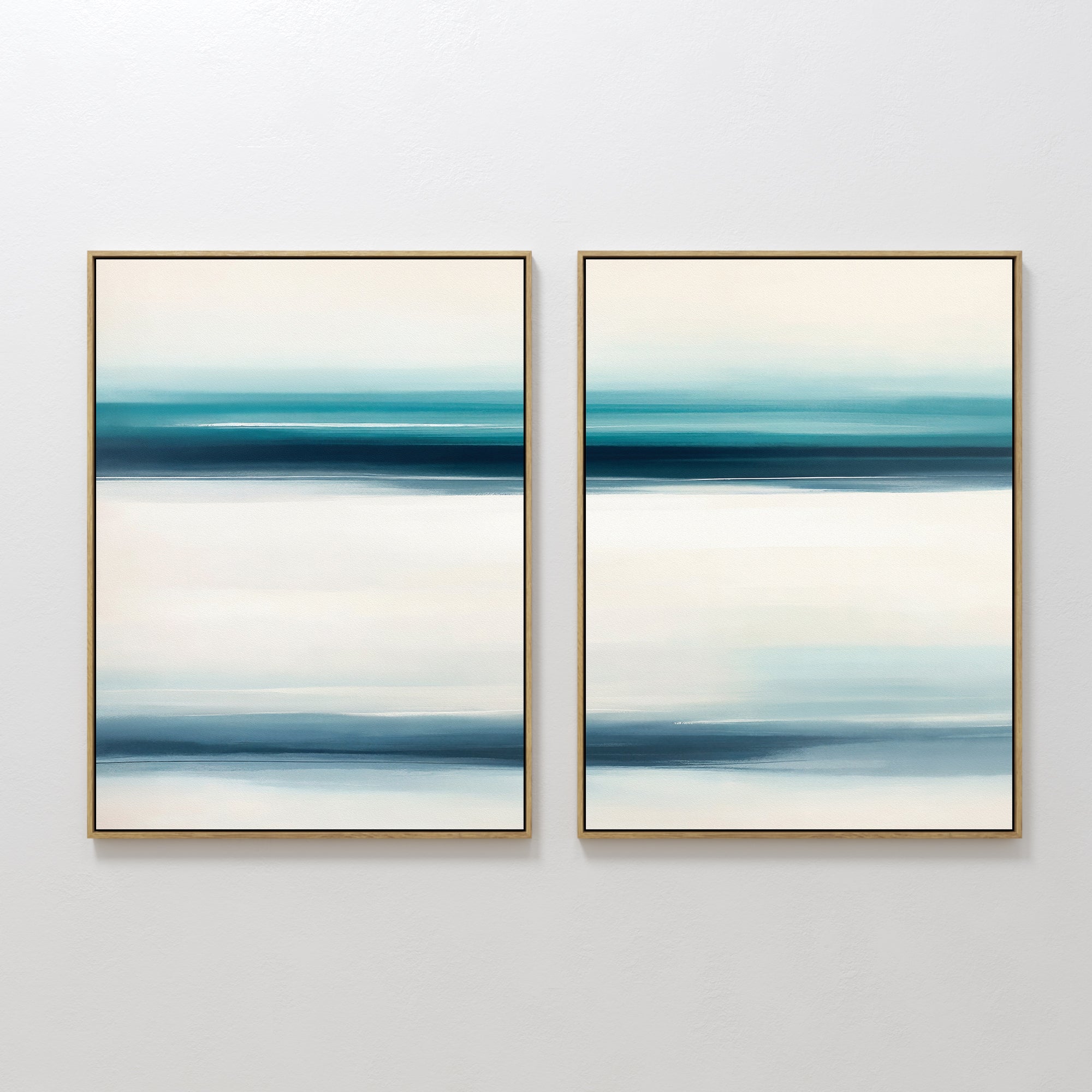 Original hand painted teal navy abstract oil painting canvas wall art diptych, nordic scandinavian elegant luxury minimalist coastal modern living roo