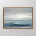 Original hand painted teal blue grey coastal seascape oil painting canvas wall art, nordic scandinavian elegant minimalist luxury modern home decor in