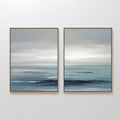 Original hand painted teal navy blue abstract coastal ocean oil painting canvas wall art set of 2, nordic scandinavian elegant luxury modern living ro