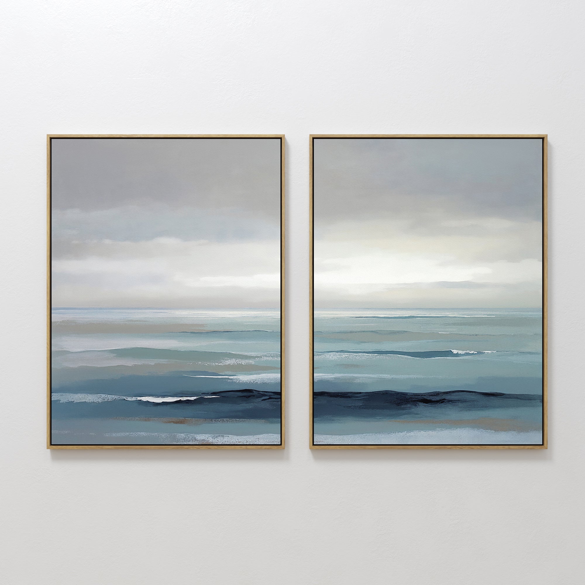 Original hand painted teal navy blue abstract coastal ocean oil painting canvas wall art set of 2, nordic scandinavian elegant luxury modern living ro