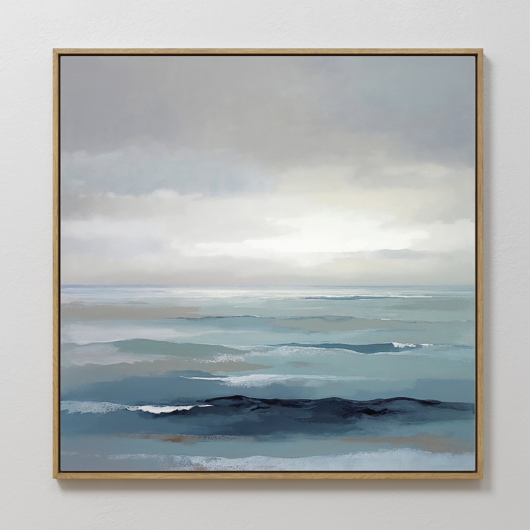 Original hand painted teal navy grey abstract coastal seascape oil painting canvas wall art, nordic scandinavian elegant minimalist luxury modern home