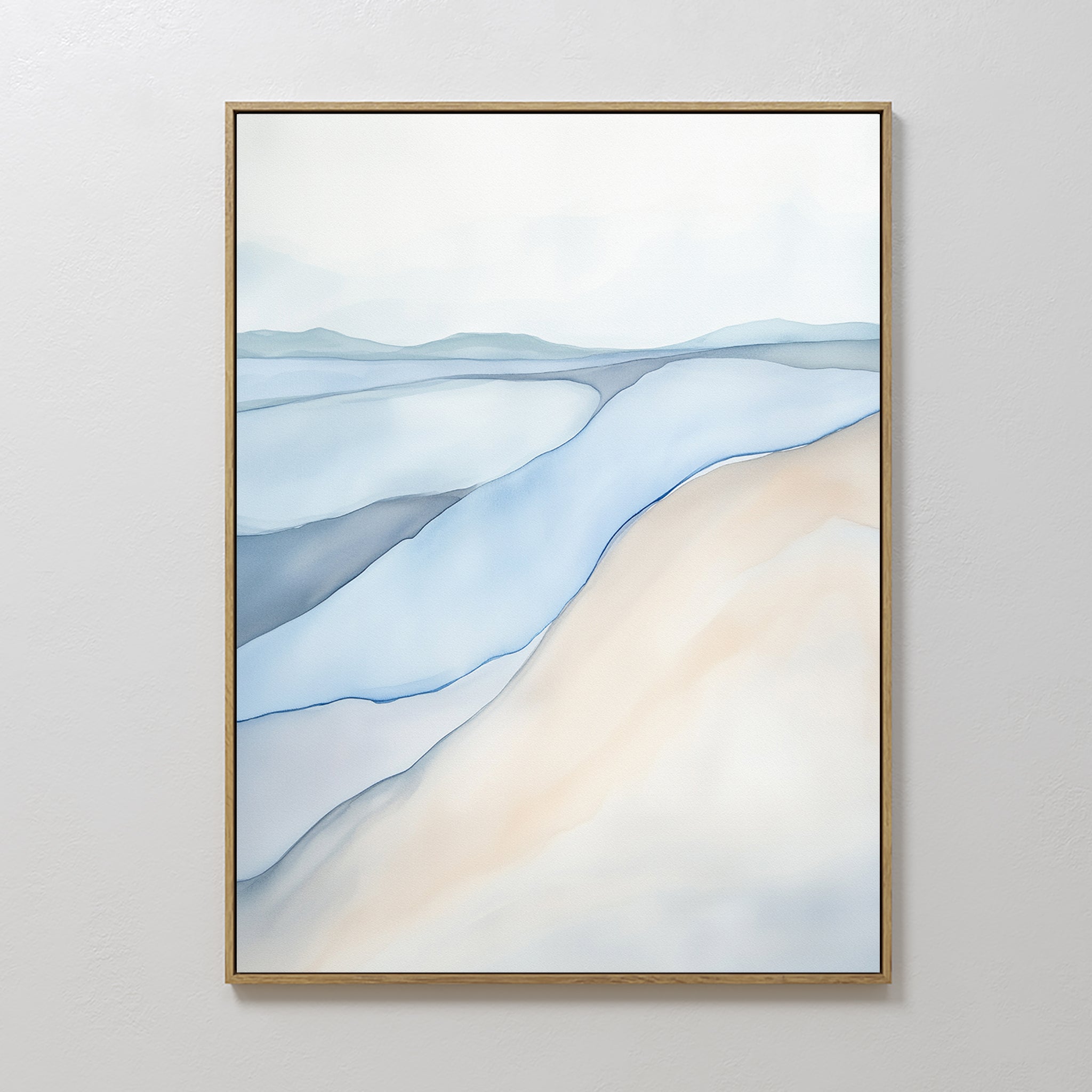 Original hand painted pale blue sandy beige coastal abstract oil painting canvas wall art, nordic scandinavian elegant luxury minimalist modern home d