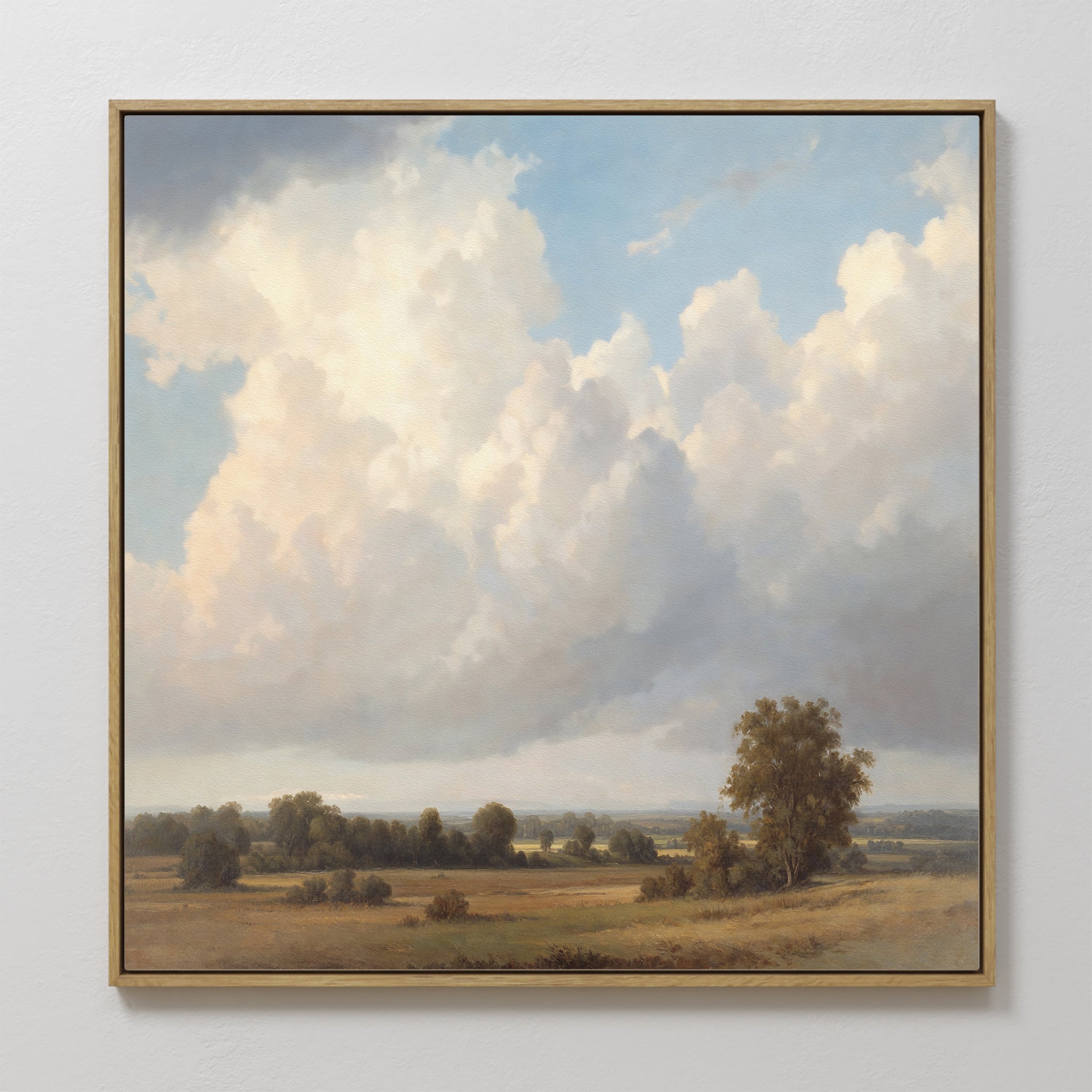 Hand painted original oil painting golden amber meadow sweeping clouds blue sky canvas wall art elegant luxury nordic scandinavian modern home decor i