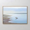 Hand painted original oil painting mallard duck misty pale blue lake coastal canvas wall art nordic scandinavian elegant luxury modern home decor inte