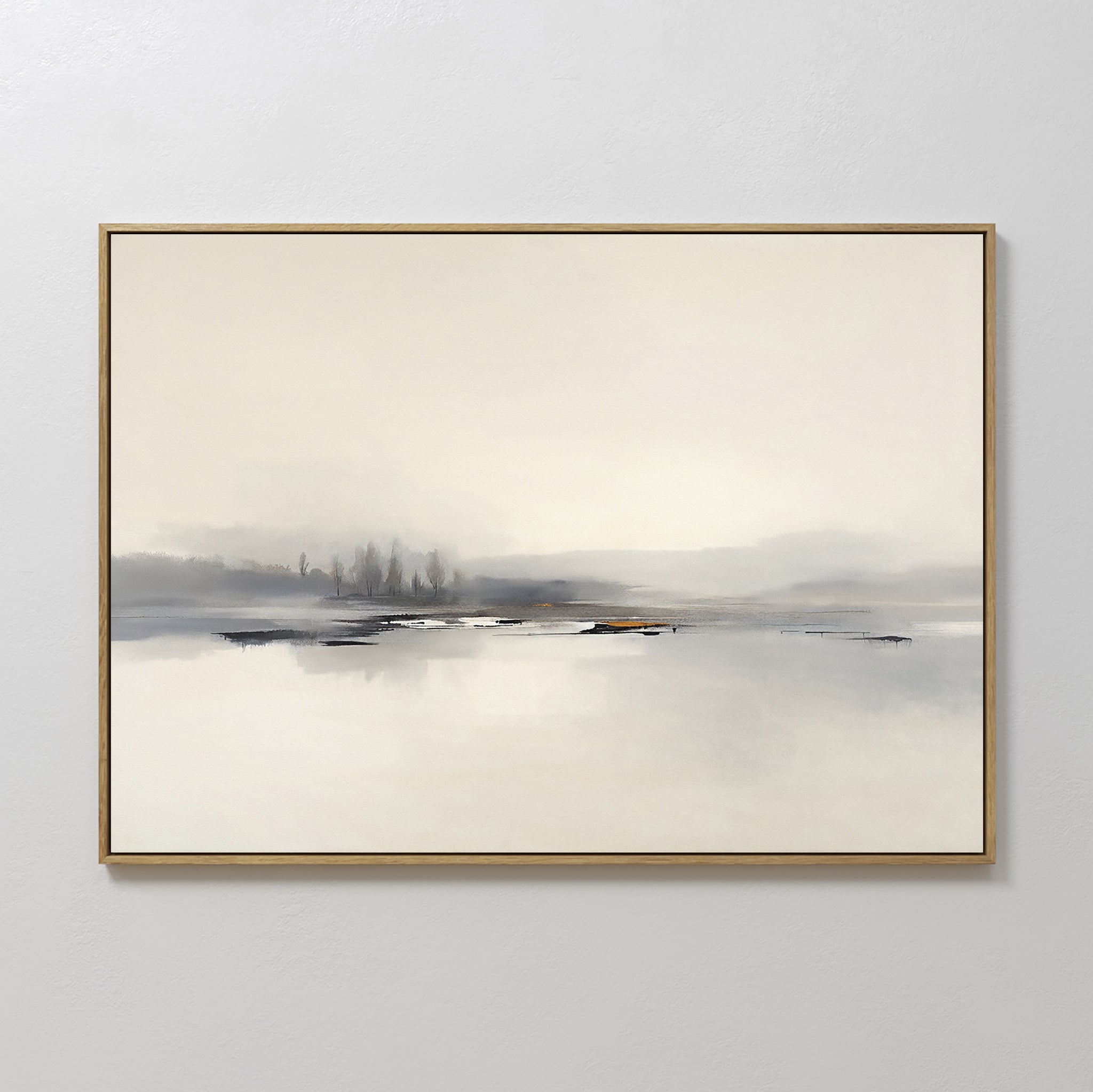 Original hand painted misty grey ivory minimalist landscape oil painting canvas wall art, nordic scandinavian elegant luxury modern home decor interio
