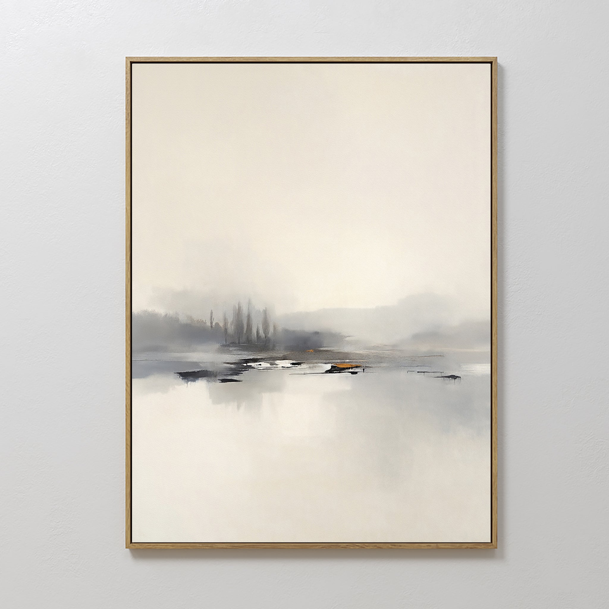 Original hand painted grey ivory misty lake landscape oil painting canvas wall art, nordic scandinavian elegant luxury minimalist modern home decor in